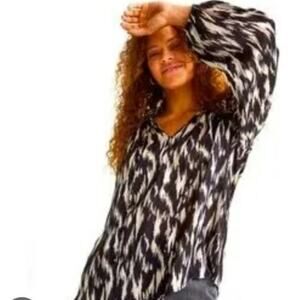 Ana a new approach Boho Top Tunic Chiffon plus size 3X black White Blouse light